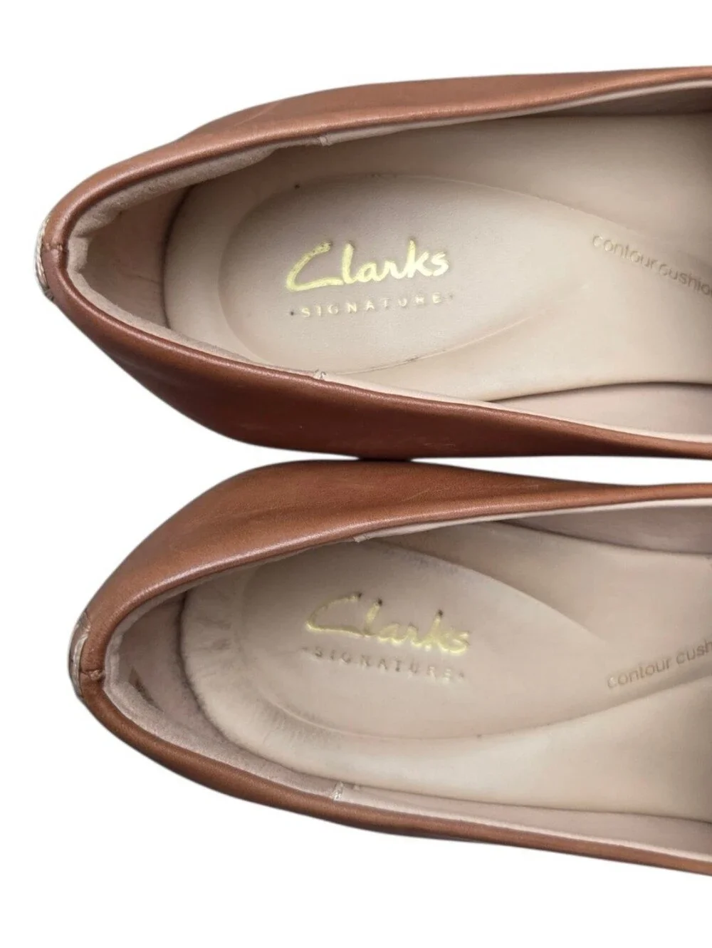 Clarks Zoya 85 Tan Leather Chunky Block Heel Penny Loafers Size 9.5 90s Retro